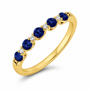 Round Shaped Sapphire and Canadian Diamond Anniversary Ring in Yellow Gold