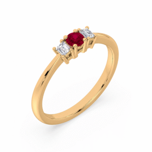 Ruby and Canadian Diamond Three Stone Ring In Yellow Gold