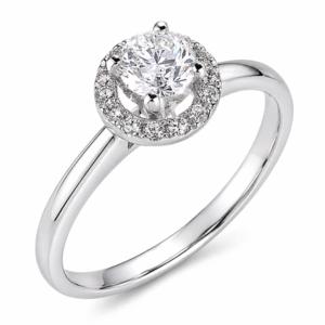 Round Brilliant Cut 0.70 Carat GIA Diamond Halo Ring in 14K White Gold
