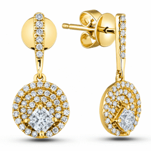 Princess Cut Canadian Diamond Dangle Earrings in Yellow Gold 0.66 Carat TW
