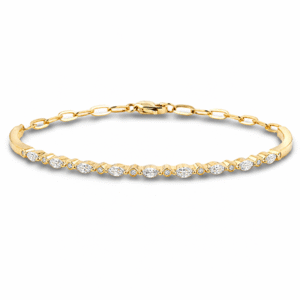 Marquise Shaped Canadian Diamond Bangle and Paperclip Bracelet in Yellow Gold 0.70 Carat TW
