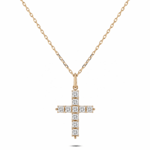 Square Shape Canadian Diamond 0.94 Carat TW Cross Pendant in Yellow Gold