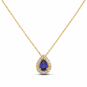 Canadian Diamond with Iolite Halo Pendant in Yellow Gold