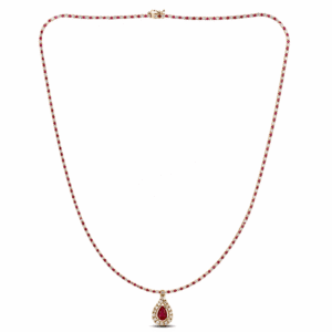 Ruby and Diamond Halo Pendant Tennis Necklace in 14K-18K Yellow Gold