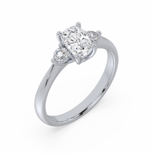 Cushion Cut De Beers Forevermark Diamond Trilogy Style Ring in 18K White Gold