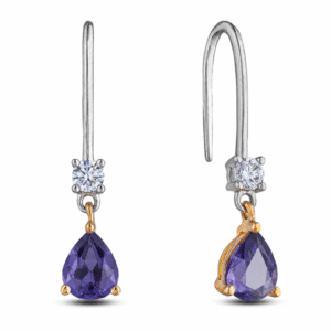 Iolite 0.96 Carat TW and Canadian Diamond Dangle Drop Earrings in White and Yellow Gold