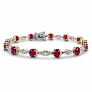 Ruby and Canadian Diamond Half Halo Bracelet in White and Yellow Gold