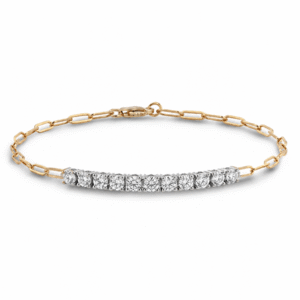 Canadian Diamond Bracelet With Paperclip Chain In Yellow and White Gold 1.55 Carat TW