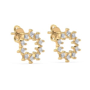 Circle Princess Cut Canadian Diamond Stud Earrings in Yellow Gold