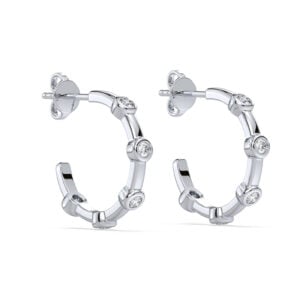Canadian Diamond Bezel Set Hoop Earrings in 14K White Gold