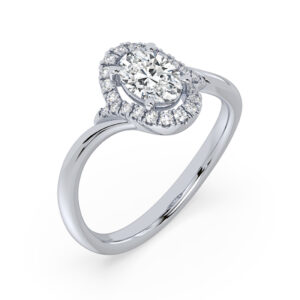 Oval Shaped De Beers Forevermark Diamond Halo Ring in 18K White Gold