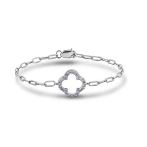 Canadian Diamond Clover Sterling Silver Paperclip Bracelet