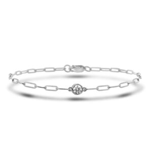Bezel Set Solitaire Canadian Diamond Sterling Silver Paperclip Bracelet