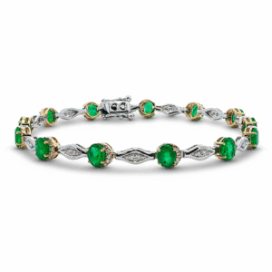 Brazilian Origin Emerald and Canadian Diamond Half Halo Bracelet in White and Yellow Gold
