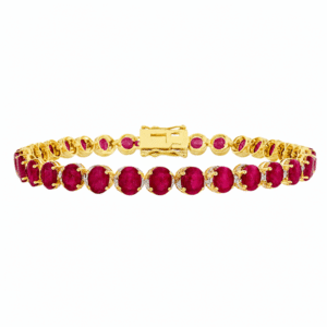 Ruby and Diamond Half Halo Tennis Bracelet in Yellow Gold