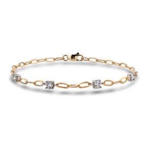 Round Brilliant Cut Canadian Diamond 0.60 Carat TW Paperclip Chain Bracelet in White & Yellow Gold