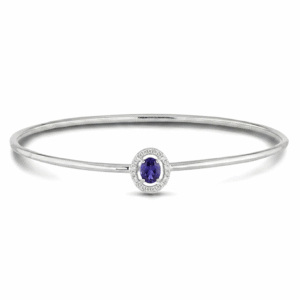 Sapphire and Canadian Diamond Halo Bangle in Sterling Silver