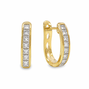 Princess Cut Canadian Diamond Hoop Earrings 1.20 Carat TW in Yellow Gold