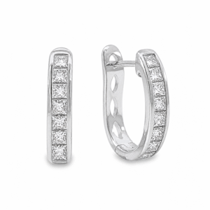 Princess Cut Canadian Diamond Hoop Earrings 1.20 Carat TW in White Gold