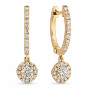 Canadian Diamond 0.75 Carat TW Halo Drop Earrings in Yellow Gold