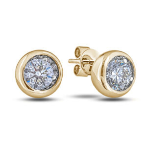 Bezel Set Stud Earrings Featuring Canadian Diamonds in Yellow Gold 0.74 Carat TW