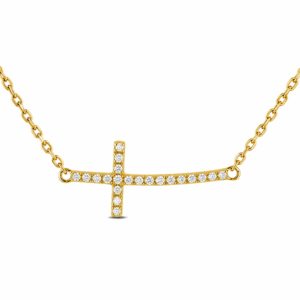 Canadian Diamond 0.18 Carat TW Horizontal Cross Necklace in Yellow Gold