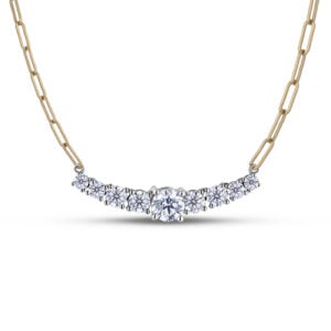 Canadian Diamond 1.21 Carat TW Curve Necklace With Paperclip Chain in White & Yellow Gold