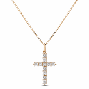 Princess Cut Canadian Diamond 1.10 TW Cross Pendant in Yellow Gold