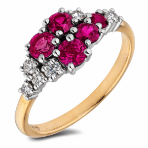 Ruby 0.90 Carat TW and Canadian Diamond Accent Ring in Yellow Gold