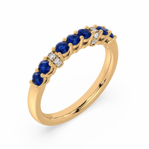 Blue Sapphire 0.52 Carat TW and Canadian Diamond Graduated Ring in Yellow Gold