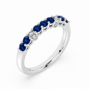 Blue Sapphire 0.52 Carat TW and Canadian Diamond Graduated Ring in White Gold