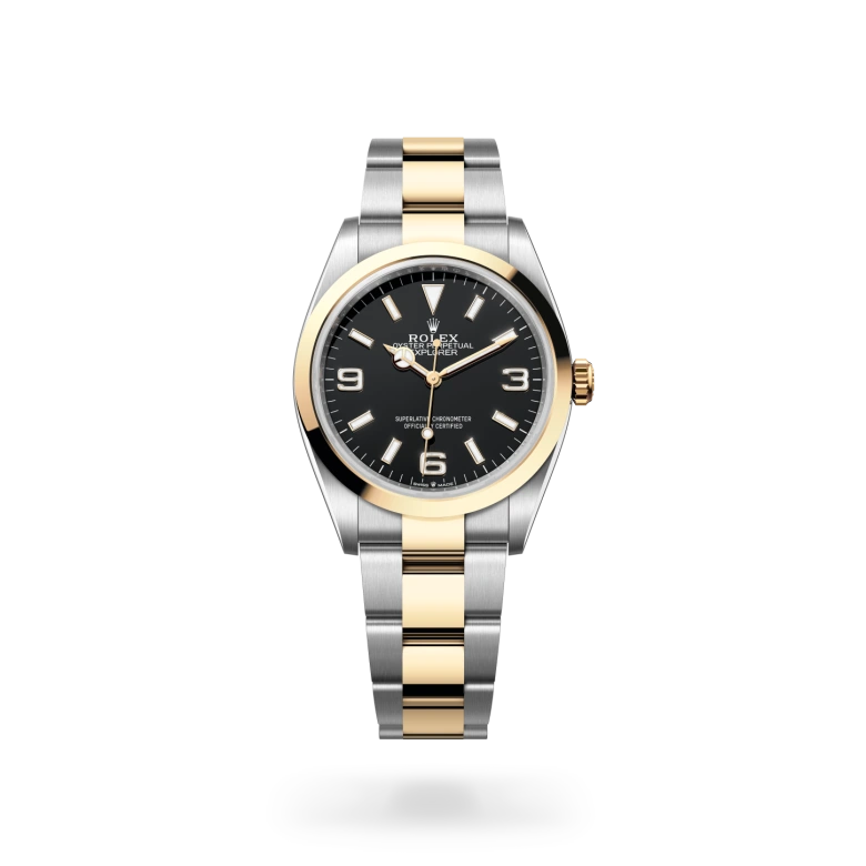 Rolex Explorer 36 in Oyster, 36 mm, Oystersteel and yellow gold, M124273-0001 at Lugaro Jewellers