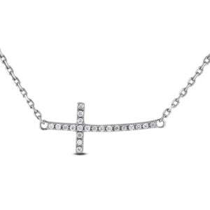 Canadian Diamond 0.18 Carat TW Horizontal Cross Necklace in White Gold