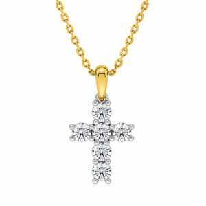 Canadian Diamond Cross Pendant in Yellow and White Gold 0.64 Carat TW