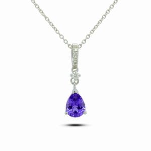0.60 Carat Pear Shaped Iolite and Canadian Diamond Sterling Silver Pendant Necklace
