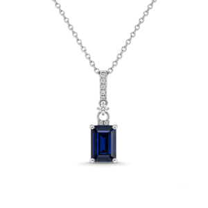 0.88 Carat Retangular Cut Iolite and Canadian Diamond Sterling Silver Pendant Necklace