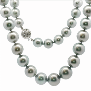 Tahitian Grey Pearl Strand Necklace Featuring an 18K White Gold Clasp with Diamond Accents
