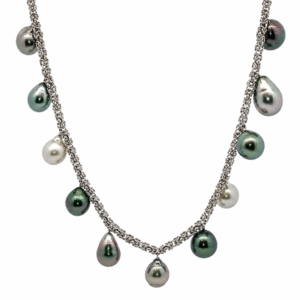 Tahitian Origin Baroque Black Pearl Necklace in 18K White Gold
