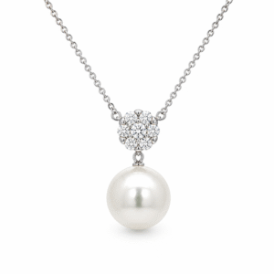 South Sea White Pearl and Diamond Pendant in 18K White Gold