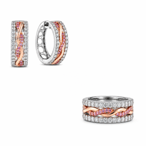 Pink Sapphire & Diamond 18K Gold Matching Ring and Earrings Set