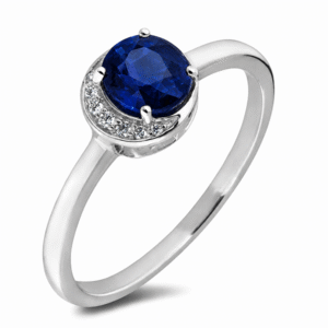 Ceylon Origin Blue Sapphire and Canadian Diamond Half Halo Ring in White Gold