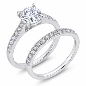 GIA Certified Round Brilliant Diamond Bridal Set in 14K White Gold 1.68 Carat TW