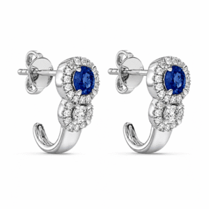 Blue Sapphire and Canadian Diamond Earrings in White Gold