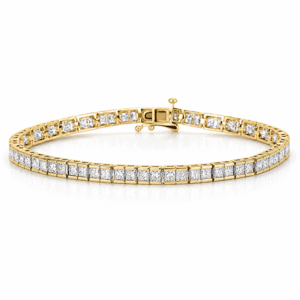 Princess Cut Diamond 6.17 Carat TW Tennis Bracelet in Yellow Gold