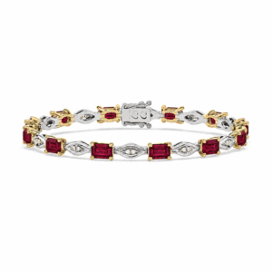 Diamond and Ruby 3.23 Carat TW Tennis Bracelet in Yellow and White Gold