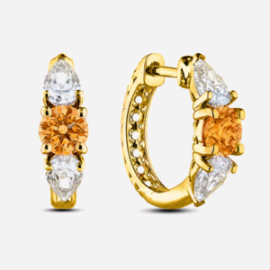 Ceylon Origin Yellow Sapphire and Canadian Diamond Hoop Earrings in Yellow Gold