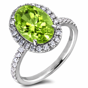 Peridot 3.67 Carat and Diamond Halo Ring in 18K White Gold