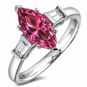 Purple-Pink Sapphire and Diamond Trilogy Ring in 18K White Gold