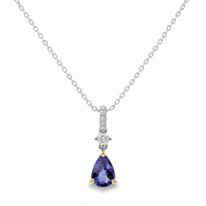 Iolite and Diamond Drop Pendant in Yellow Gold With Silver Chain