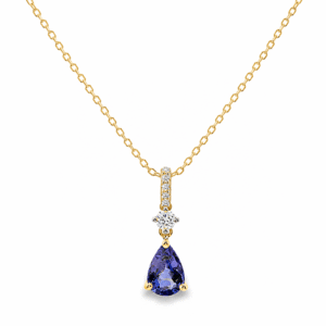 Iolite and Diamond Drop Pendant in Yellow Gold